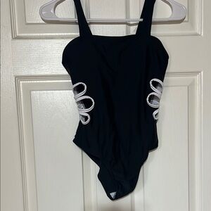 Girls Chic Black One-Piece Swimsuit with White Accents